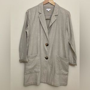 J JILL Sz S Flax Beige Oversized Linen/Cotton 2 Button Blazer Jacket Excllnt!